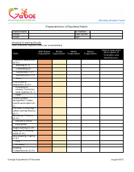 Characteristics of Dyslexia Rubric - Georgia (United States)