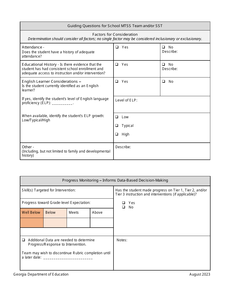 Characteristics of Dyslexia Rubric - Georgia (United States), Page 2