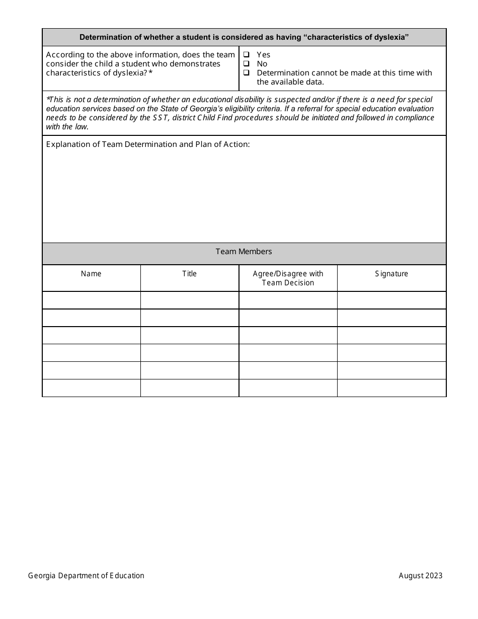 Characteristics Of Dyslexia Rubric Georgia