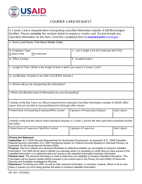 Form AID568-1 Courier Card Request