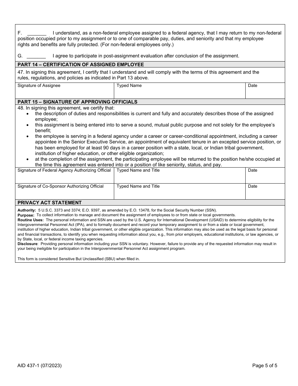 Form AID437-1 Intergovernmental Personnel Act (Ipa) Assignment Agreement, Page 5