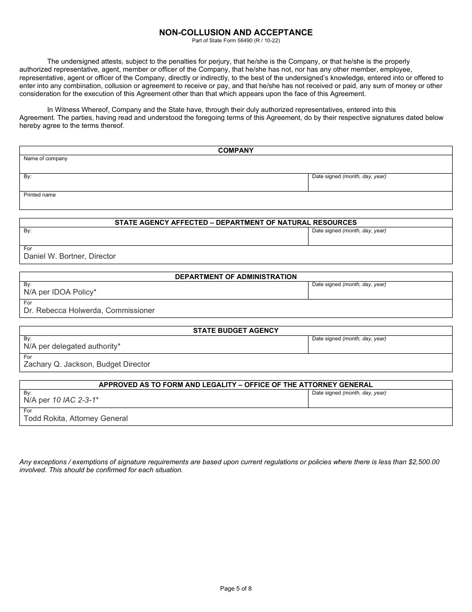 State Form 56490 State Buildings and Land Use Policy, Application, and Agreement Commercial Film and Photography Application and Agreement (Motion Picture Production / Audio Production / Commercial Photography) - Indiana, Page 5