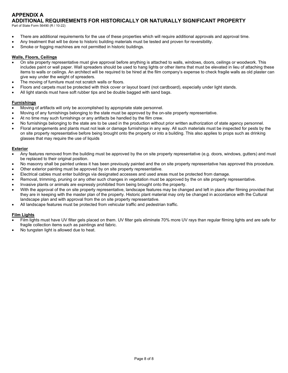 State Form 56490 State Buildings and Land Use Policy, Application, and Agreement Commercial Film and Photography Application and Agreement (Motion Picture Production / Audio Production / Commercial Photography) - Indiana, Page 8