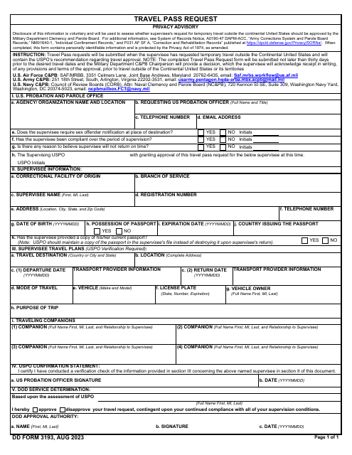 DD Form 3193 Travel Pass Request