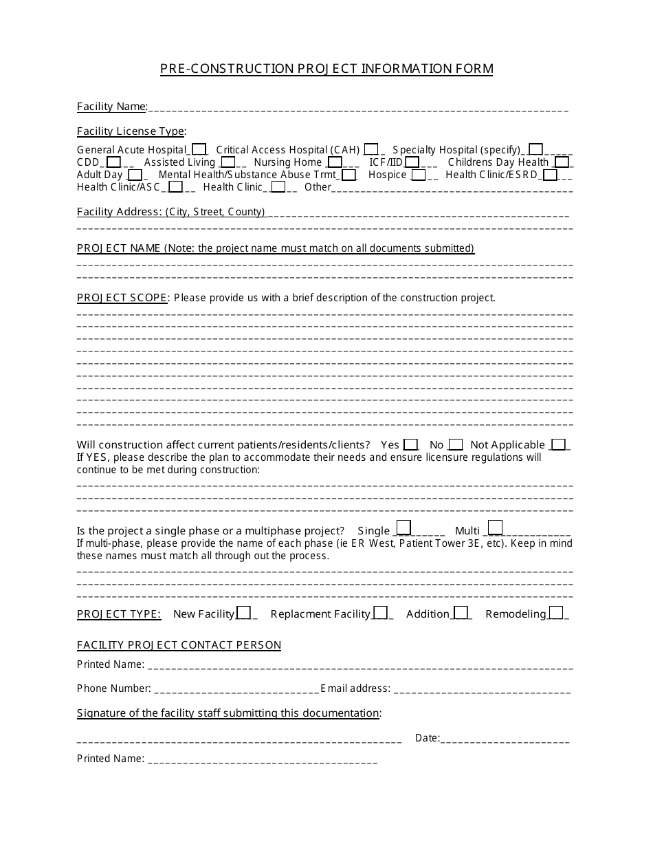 Pre-construction Project Information Form - Nebraska, Page 1