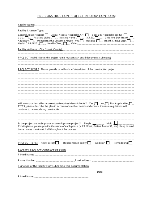 Pre-construction Project Information Form - Nebraska