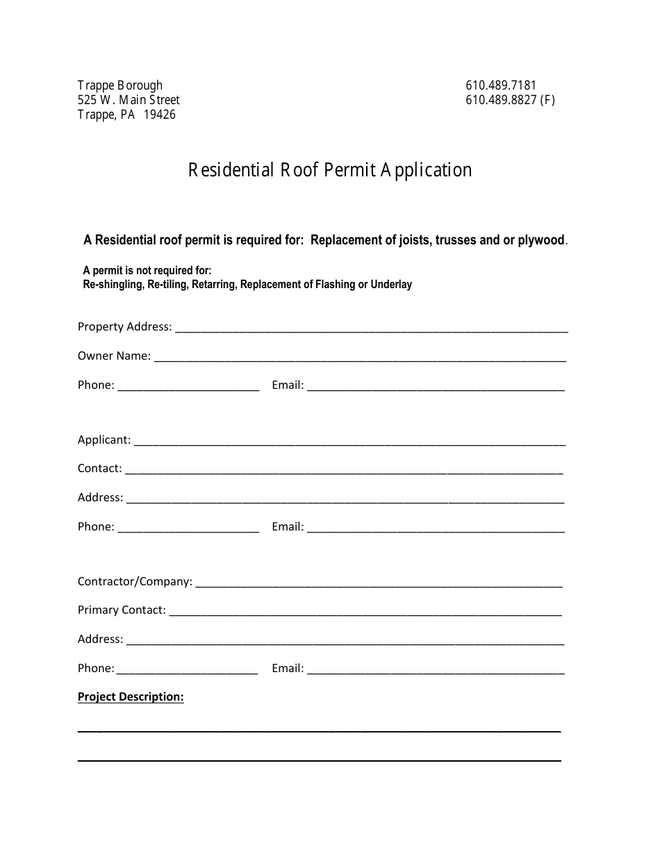 Residential Roof Permit Application - Trappe Borough, Pennsylvania, Page 1