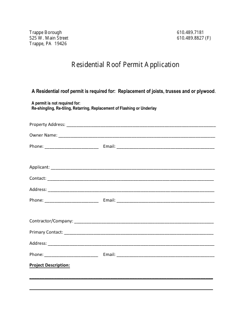 Residential Roof Permit Application - Trappe Borough, Pennsylvania Download Pdf