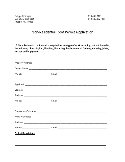 Non-residential Roof Permit Application - Trappe Borough, Pennsylvania Download Pdf