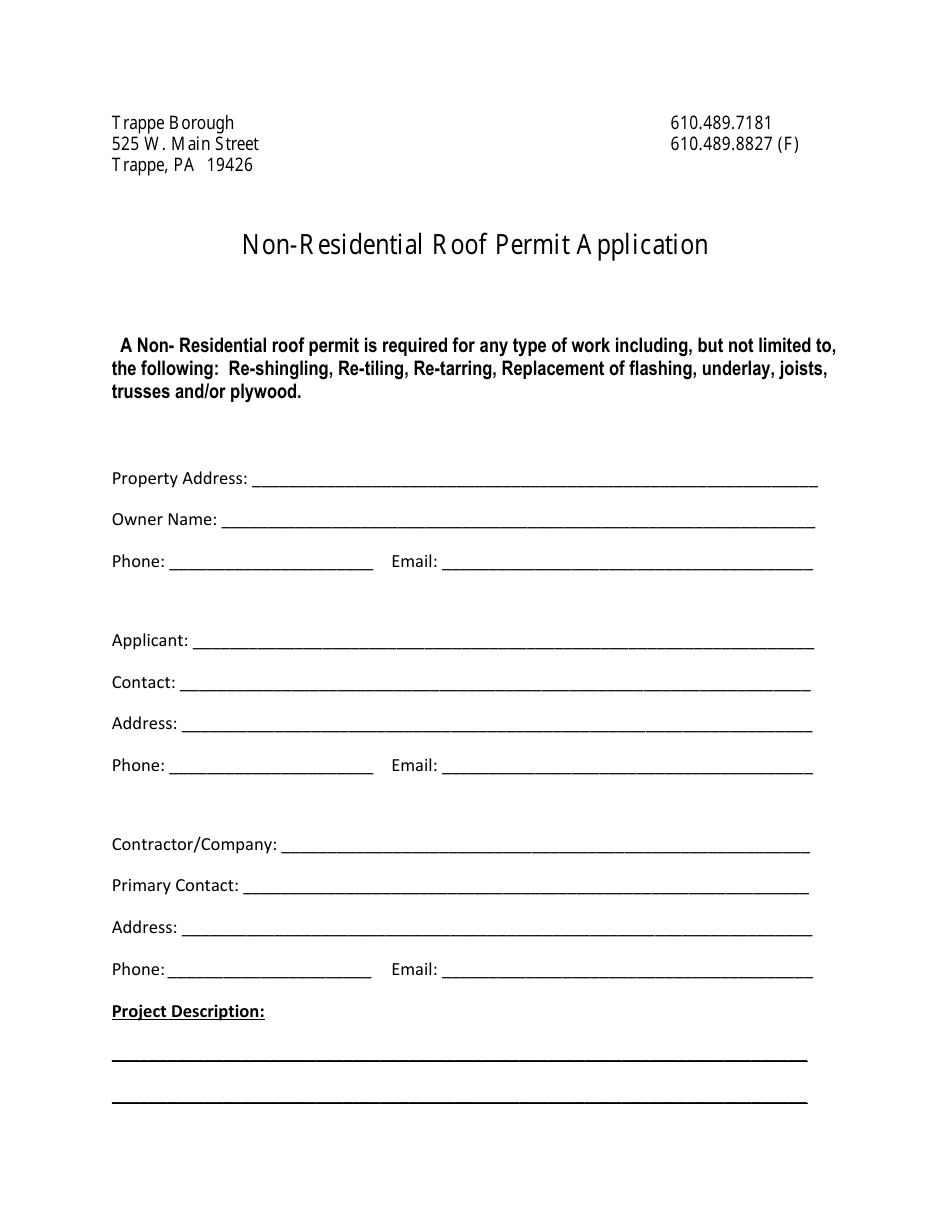 Non-residential Roof Permit Application - Trappe Borough, Pennsylvania, Page 1
