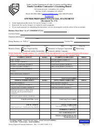Form DOC.172 Owner Prepared Financial Statement - South Carolina