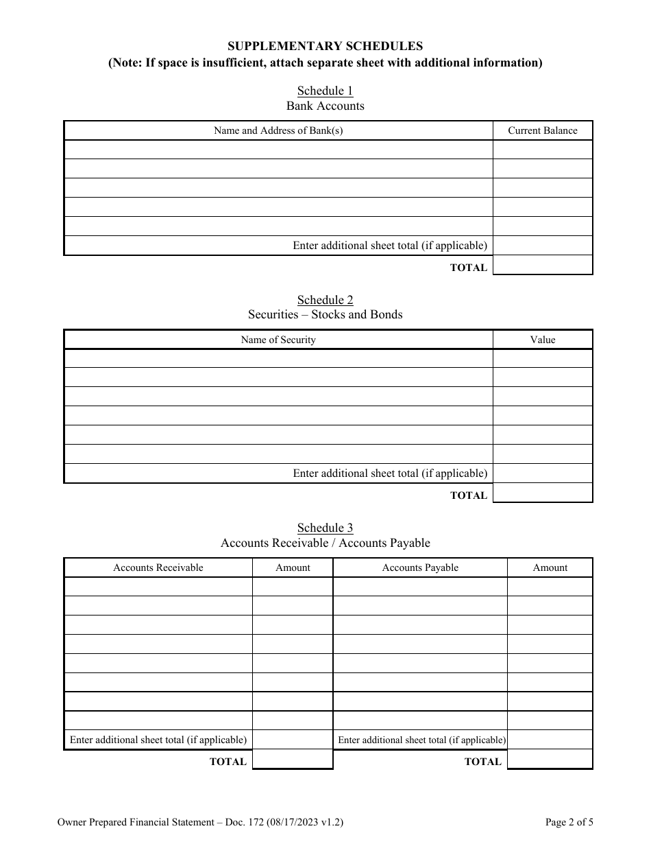 Form DOC.172 Owner Prepared Financial Statement - South Carolina, Page 2