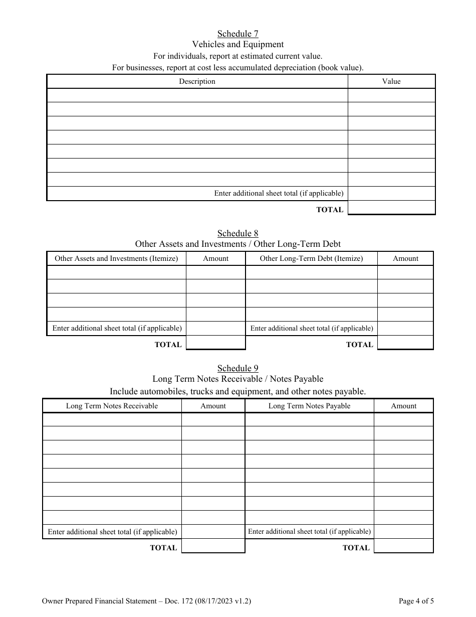 Form DOC.172 Owner Prepared Financial Statement - South Carolina, Page 4