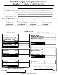 Document preview: Official Form F-7 State of West Virginia Campaign Financial Statement (Long Form) - West Virginia, 2024