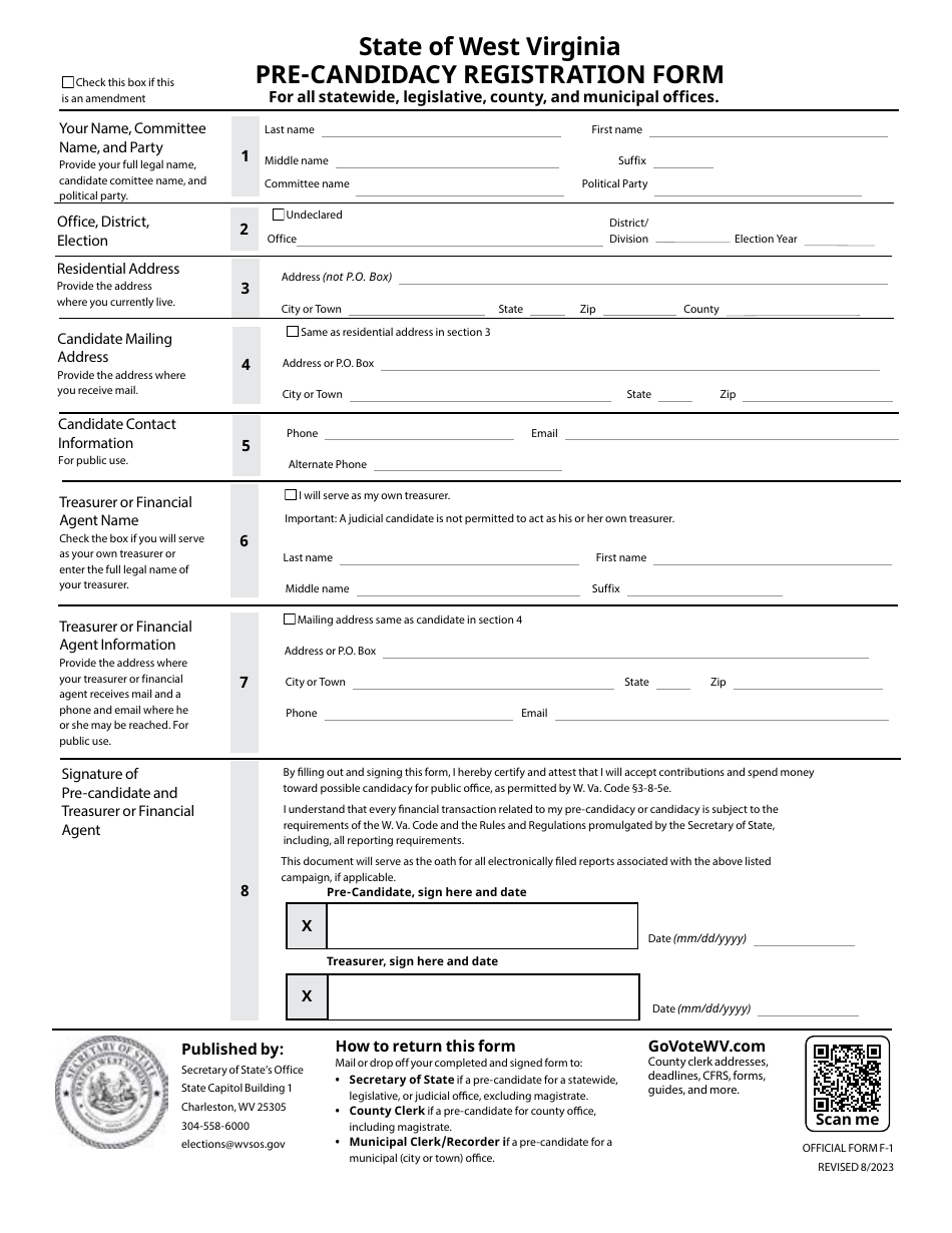Official Form F1 Download Fillable PDF or Fill Online Precandidacy
