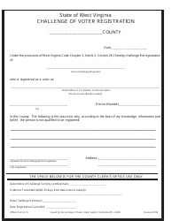 Document preview: Official Form R-13 Challenge of Voter Registration - West Virginia