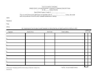 Document preview: Official Form P-3 Minor Party or Independent Candidate Nomination Petition - West Virginia