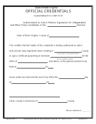 Document preview: Official Form P-1 Official Credentials Authorization to Solicit Petition Signatures for Independent and Minor Party Candidates - Federal, State, County - West Virginia