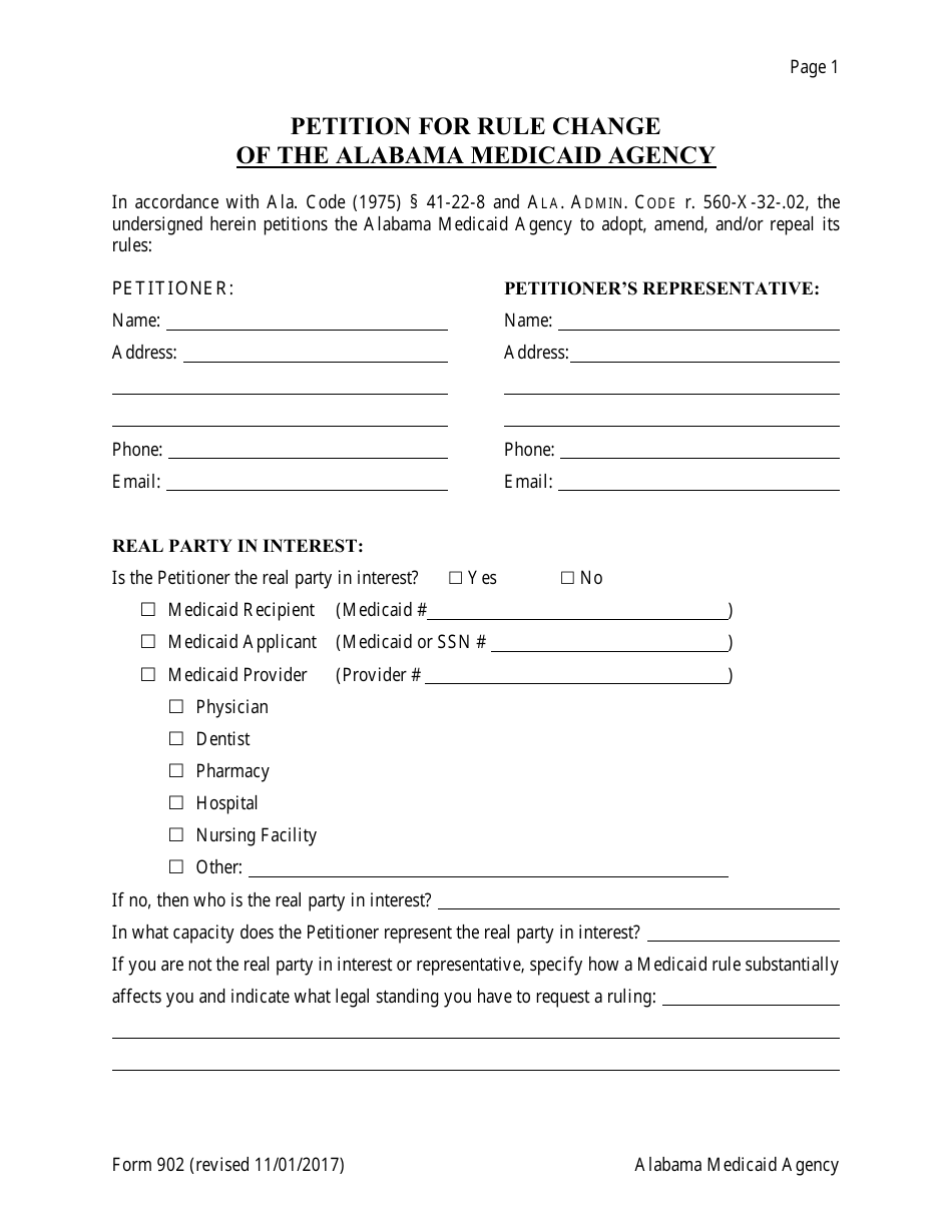 Form 902 Petition for Rule Change - Alabama, Page 1