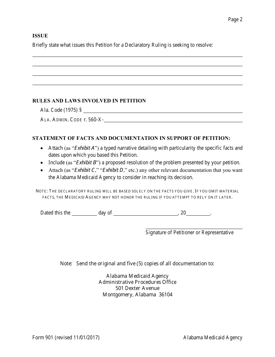 Form 901 Petition for Declaratory Ruling - Alabama, Page 2