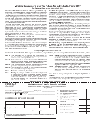 Document preview: Form CU-7 Virginia Consumer's Use Tax Return for Individuals - Virginia, 2023
