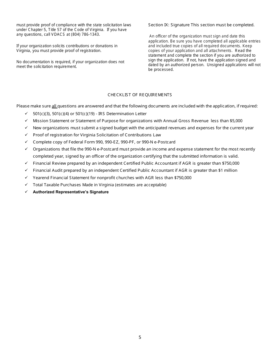 Instructions for Form NP-1 Sales and Use Tax Exemption Application for Nonprofit Organizations - Virginia, Page 5