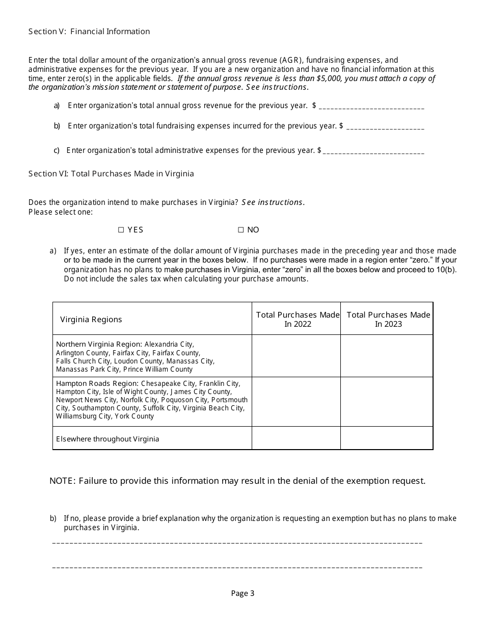 Form NP-1 Sales and Use Tax Exemption Application for Nonprofit Organizations - Virginia, Page 3
