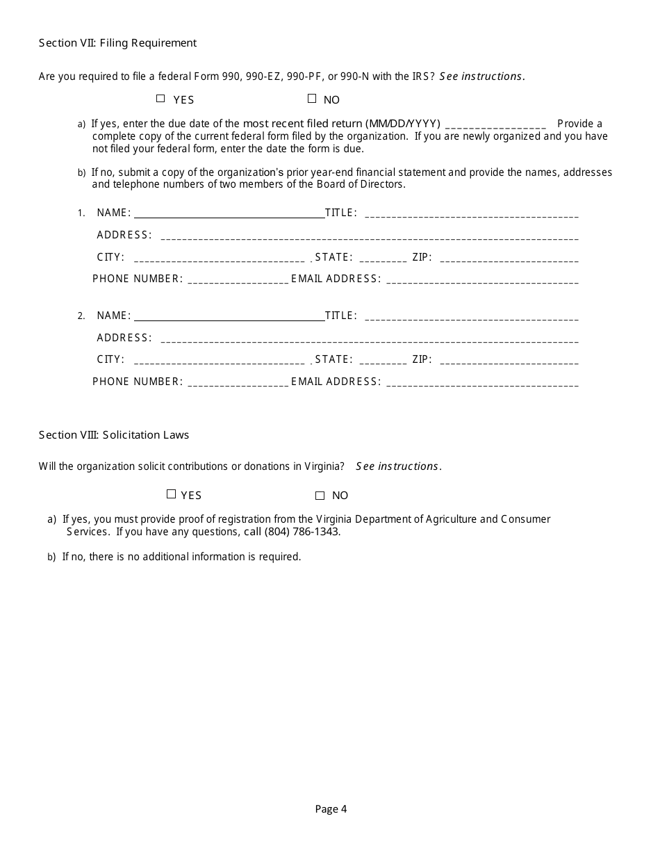 Form NP-1 Sales and Use Tax Exemption Application for Nonprofit Organizations - Virginia, Page 4