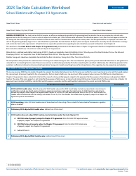 Form 50-884 Tax Rate Calculation Worksheet - School Districts With Chapter 313 Agreements - Texas