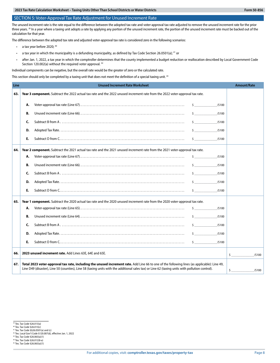 Form 50-856 Tax Rate Calculation Worksheet - Taxing Units Other Than School Districts or Water Districts - Texas, Page 8
