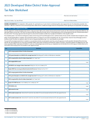 Document preview: Form 50-860 Developed Water District Voter-Approval Tax Rate Worksheet - Texas, 2023