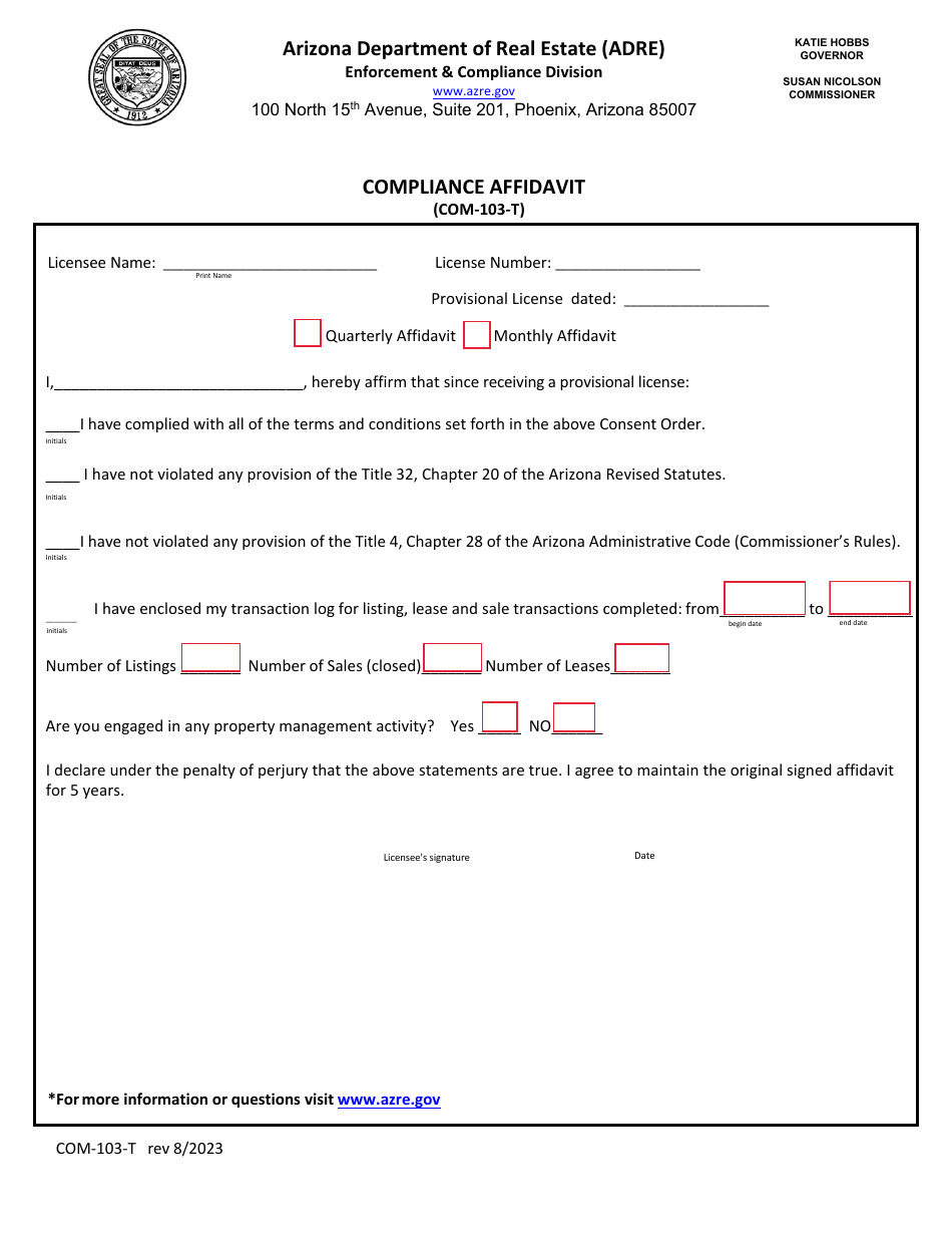 Form COM-103-T - Fill Out, Sign Online and Download Fillable PDF ...