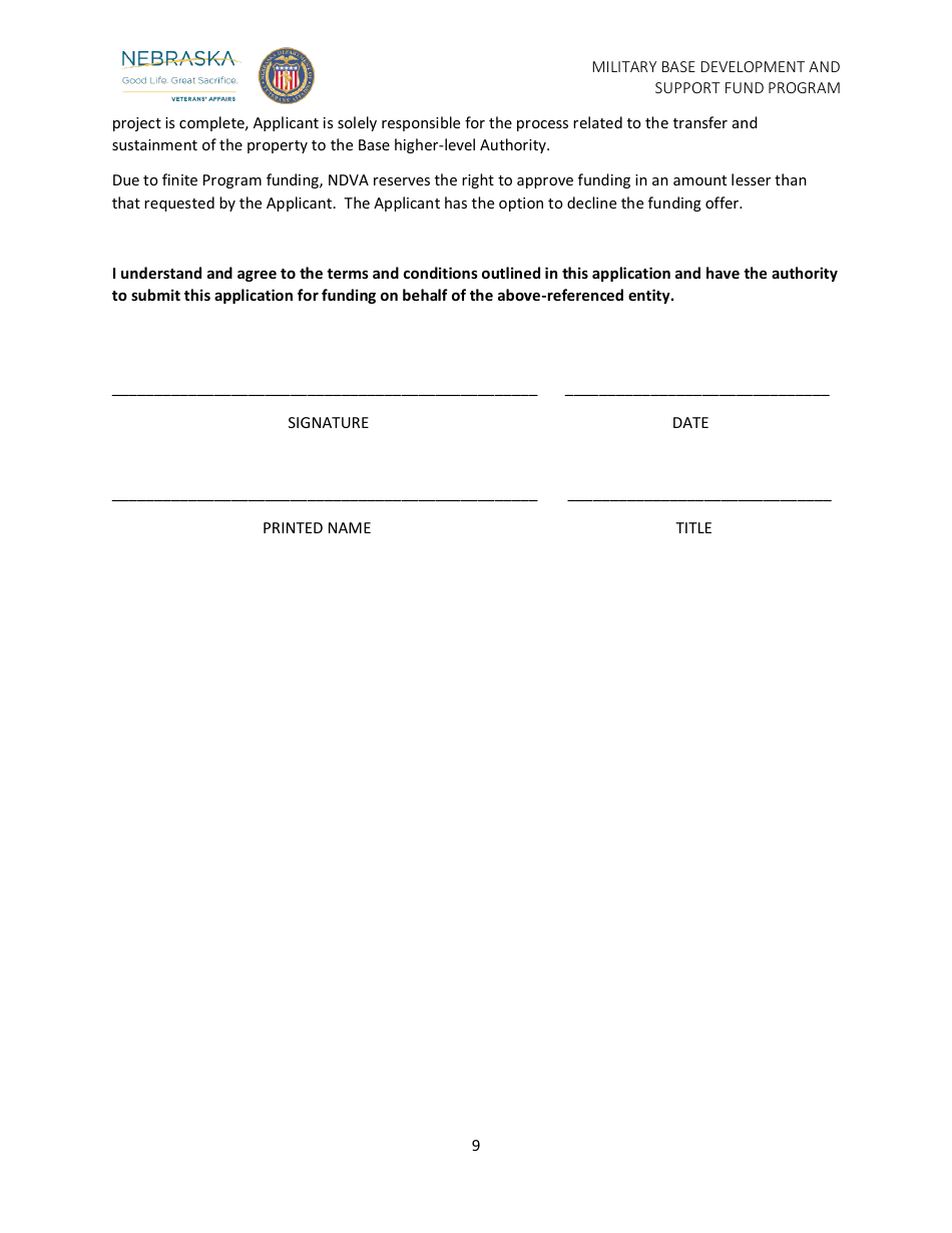 Military Base Development and Support Fund Program Application - Nebraska, Page 10