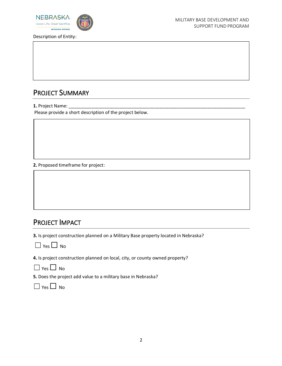 Military Base Development and Support Fund Program Application - Nebraska, Page 3