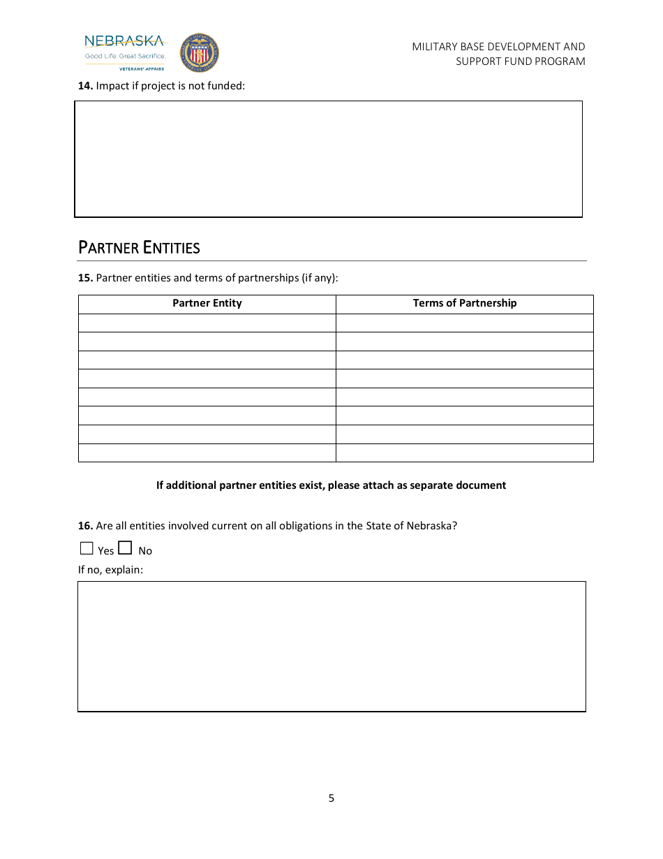 Military Base Development and Support Fund Program Application - Nebraska, Page 6