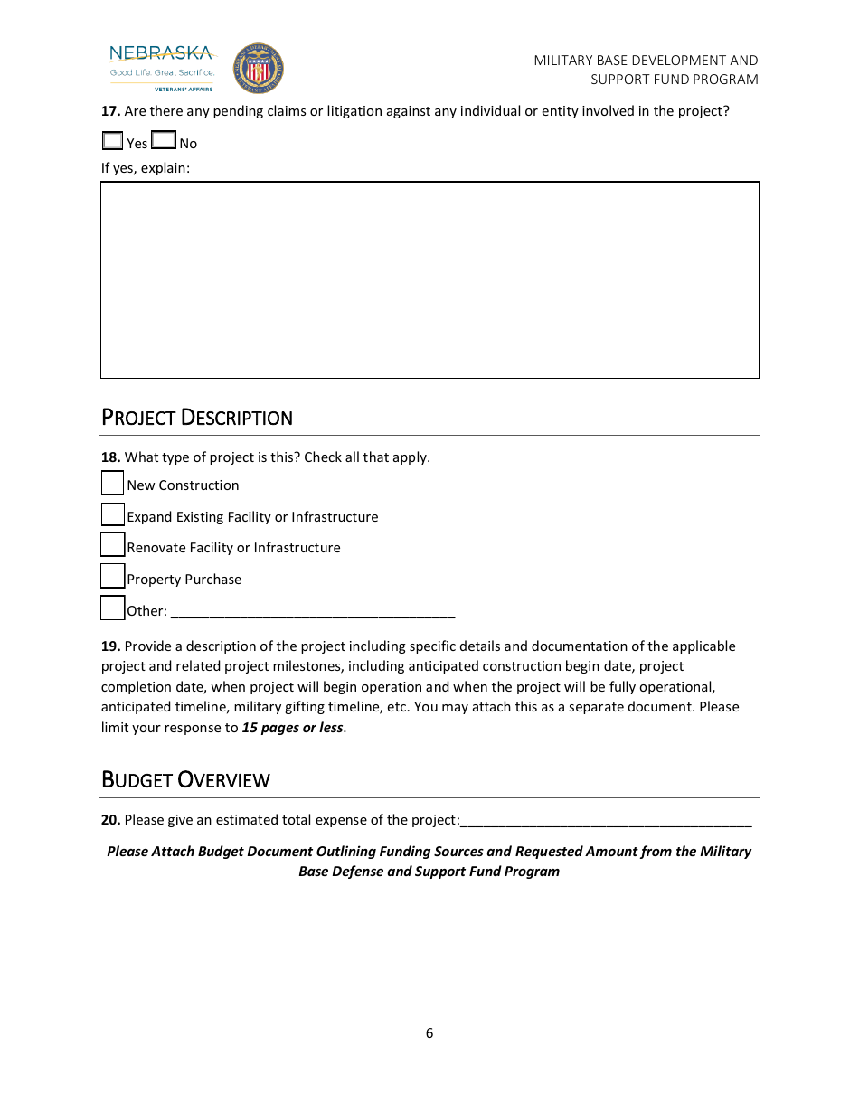 Military Base Development and Support Fund Program Application - Nebraska, Page 7