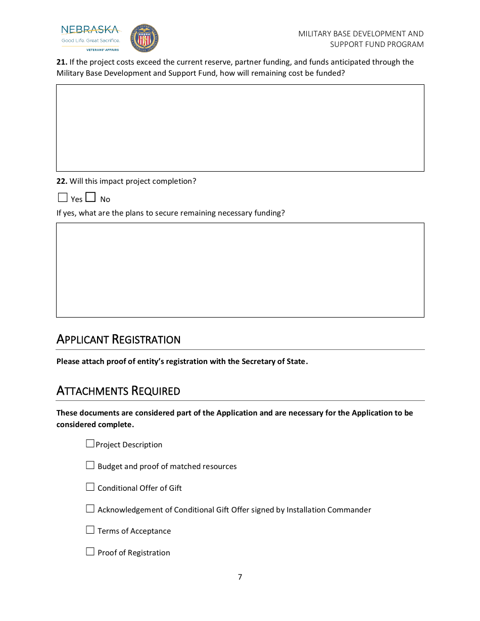 Military Base Development and Support Fund Program Application - Nebraska, Page 8