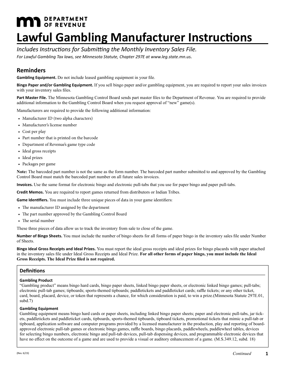 Download Instructions for Form G1 Lawful Gambling Monthly Tax Return