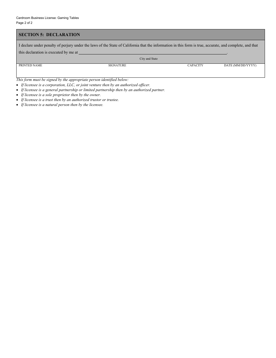 Form CGCC-CH7-07 Cardroom Business License: Gaming Tables - California, Page 2
