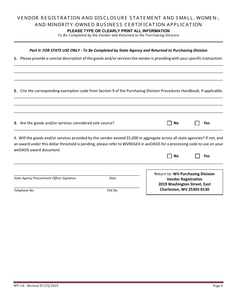 Form WV-1A Vendor Registration and Disclosure Statement and Small, Women-, and Minority-Owned Business Certification Application - West Virginia, Page 6