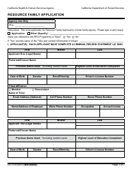 Document preview: Form LIC01A Resource Family Application - California