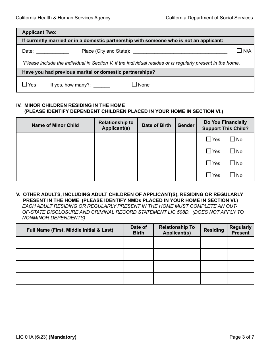 Form LIC01A Resource Family Application - California, Page 3