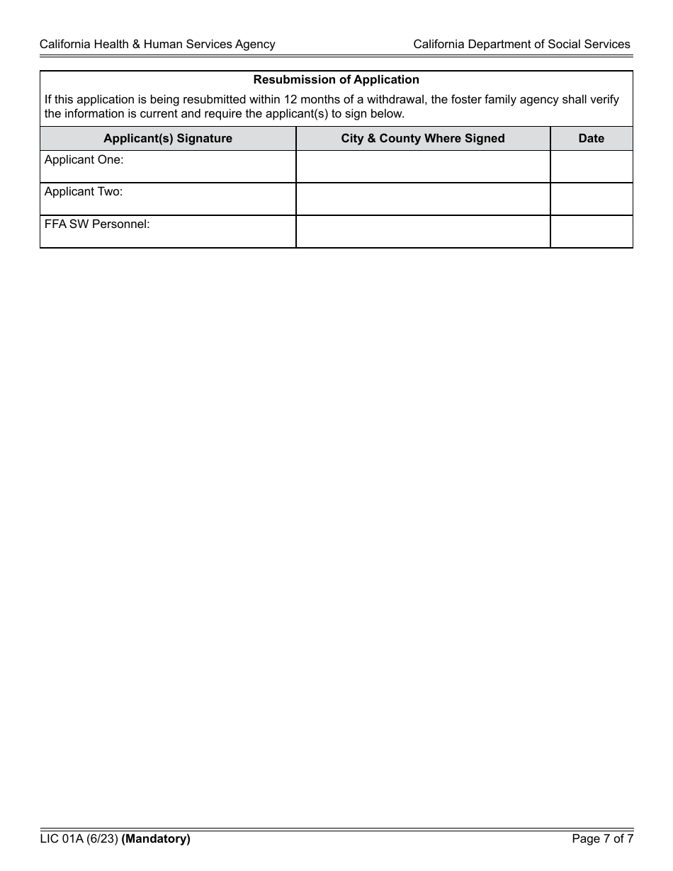 Form LIC01A Resource Family Application - California, Page 7