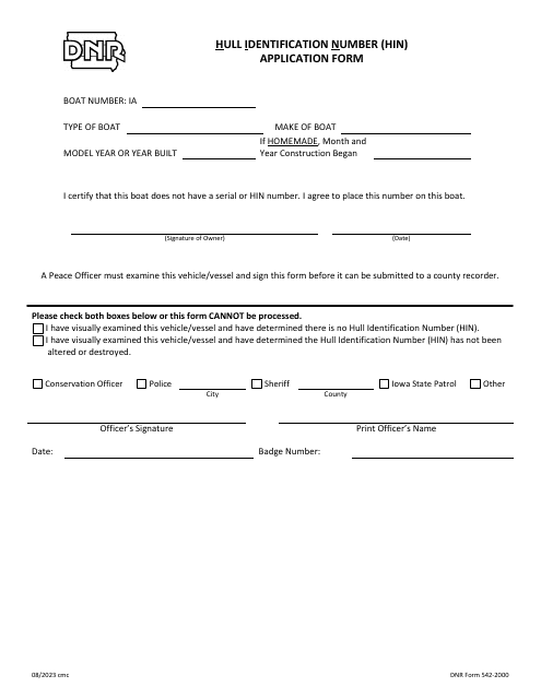 DNR Form 542-2000  Printable Pdf