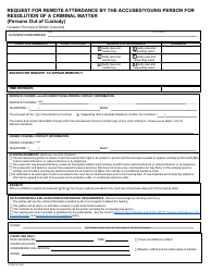 Document preview: Form PCR968 Request for Remote Attendance by the Accused/Young Person for Resolution of a Criminal Matter (Persons out of Custody) - British Columbia, Canada