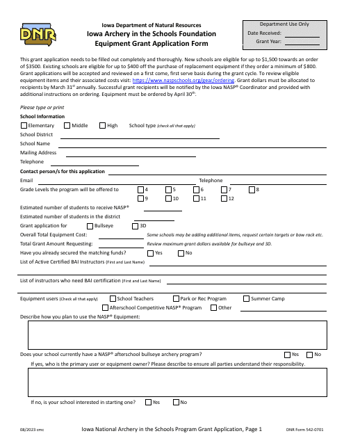 DNR Form 542-0701  Printable Pdf