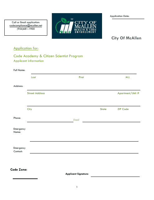Application for Code Academy & Citizen Scientist Program - City Of McAllen, Texas