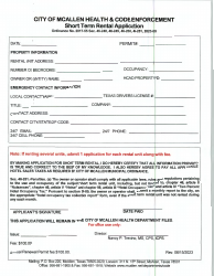 Document preview: Short Term Rental Application - City of McAllen, Texas