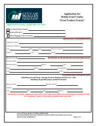 Document preview: Application for Mobile Food Vendor - "food Trailers/Trucks" - City of McAllen, Texas