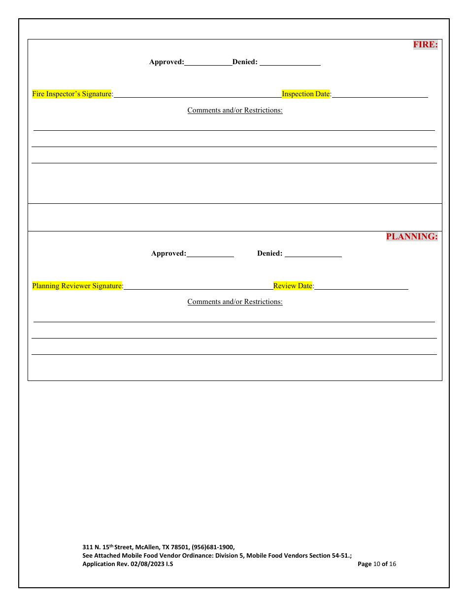 Application for Mobile Food Vendor - food Trailers / Trucks - City of McAllen, Texas, Page 10
